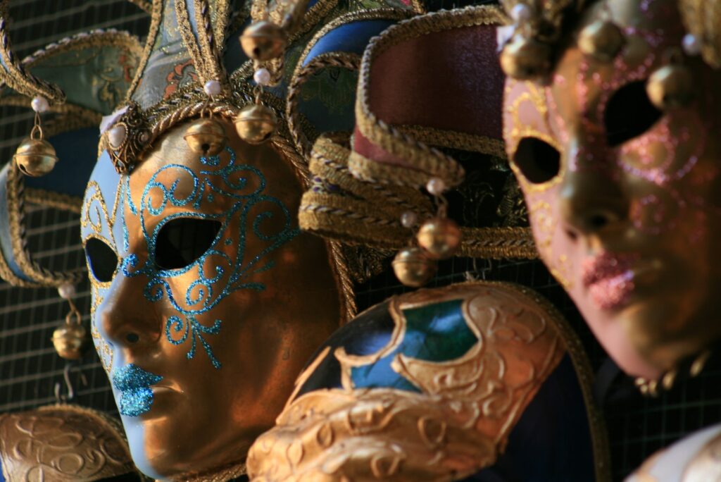a close-up of some masks